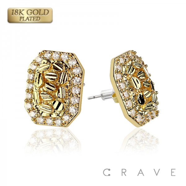 PAIR OF 18K GOLD PLATED INGOT CENTERED RECTANGULAR NUGGET EARRINGS